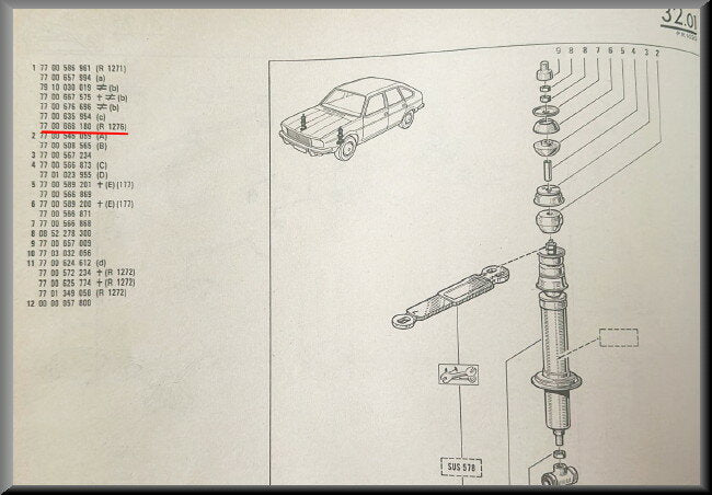 Front shock absorbers – Renault 20 - Renault 30 (R1276) – OEM 7700666180 – NOS