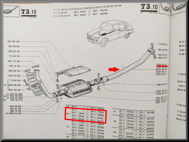 Middenpijp – Renault 16 TL, L – OEM 0354192100