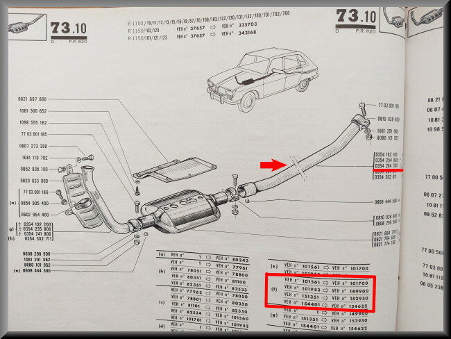 Middenpijp – Renault 16 TL, L – OEM 0354284500