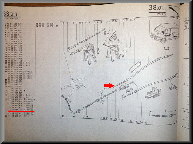 Handremkabel rechts  – Renault Trafic – OEM 7700689740 – NOS