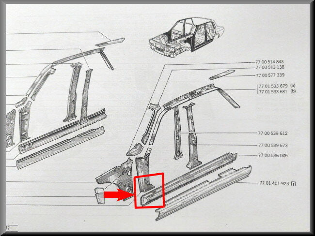 Pièce d'angle montant A caisson gauche – Renault 12 – NOS