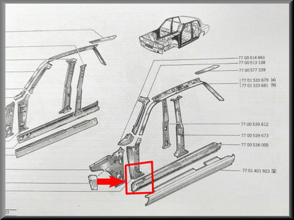 Pièce d'angle montant A caisson gauche – Renault 12 – NOS