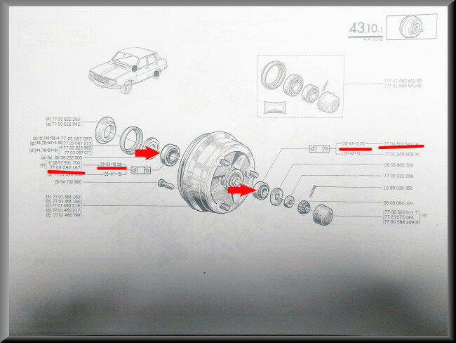 Wiellager set achter (25x52x16 25mm & 20x47x15 25mm) – Renault 12 – Renault 16 - OEM 7700502547 / 7703090167