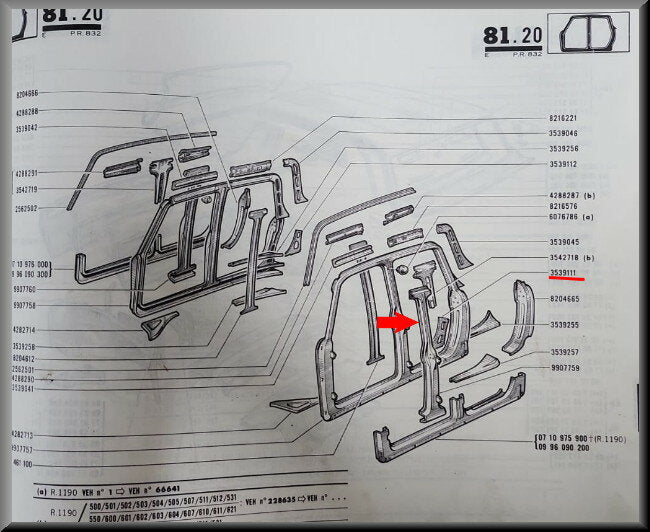B Pillar left – Renault 8 - Renault 10 – OEM 0354271800 – NOS