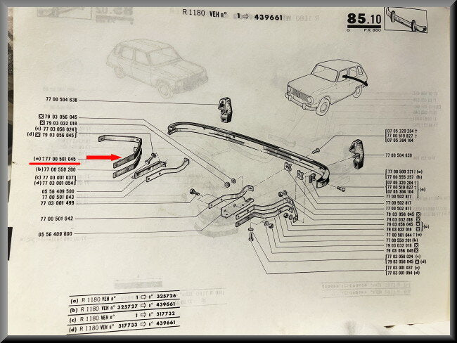 Support de pare-chocs arrière droit – Renault 6 – OEM 7700501045 – NOS