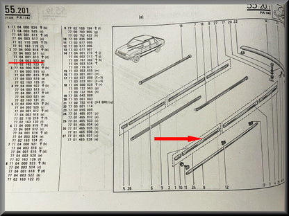 Sierlijst achterzijde links met schroomstrip  – Renault 9 – OEM 7704003523 – NOS