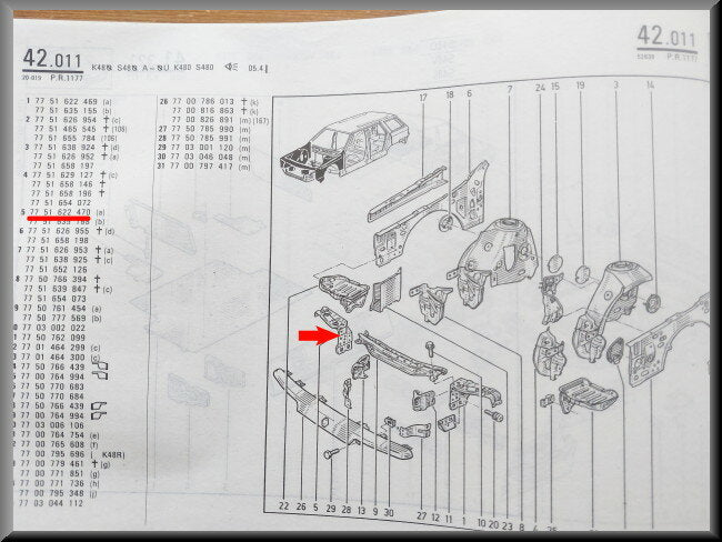 Panneau intérieur d'aile avant gauche – Renault 21 – OEM 7751622470 – NOS