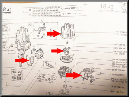 Distributor cap, Rotor, Contact points, Condenser (Ducellier ignition) – Renault 16 – OEM 7701020784 / 7701021981 / 0854137800 / 0853712500