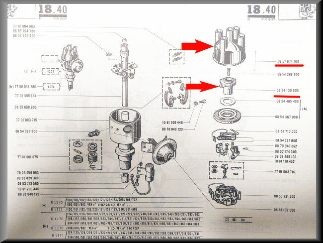 Rotor and distributor cap Ducellier ignition – Renault 12 – OEM 7701020784 / 7701021981 / 0854120600 / 0851874100