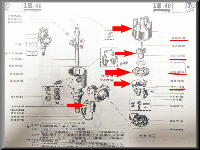 Tête de Delco Rotor Vis platinées Condensateur Cache-poussière Allumage Ducellier – Renault 12 – OEM 0854120600 / 0851874100 / 0854137800 / 0853712500 / 085436