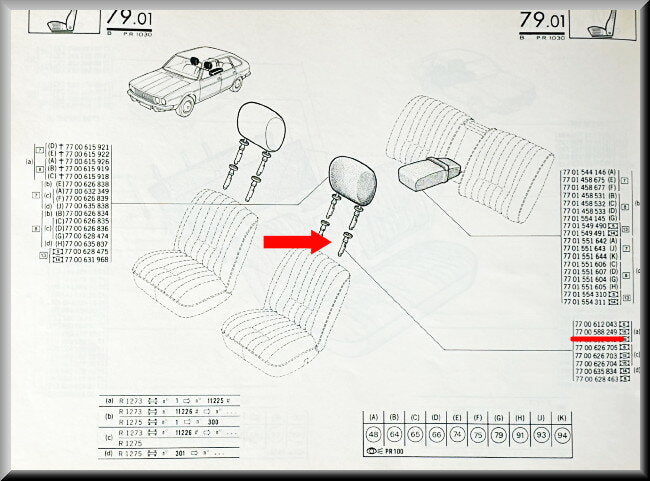 Hoofdsteun geleiding  – Renault 20 - Renault 30 – OEM 7700588249 – NOS