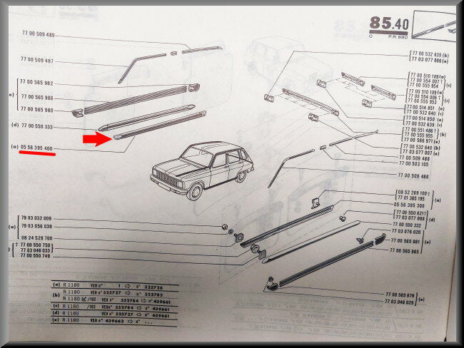 Bande chromée bas de caisse droit – Renault 6 – OEM 0556395400 – NOS