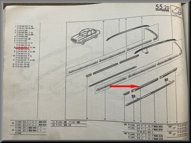 R18: Right rear door trim strip (New Old Stock).