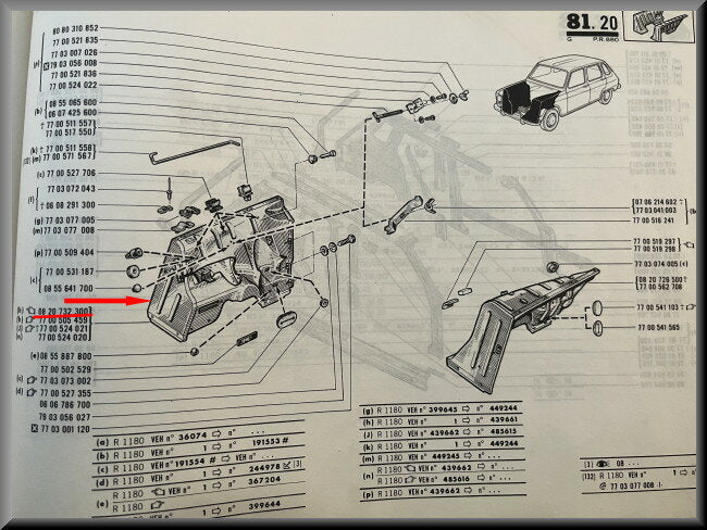 Binnenscherm rechts  – Renault 6 – OEM 0820732300 – NOS