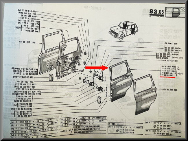 Rear left door – Renault 6 – OEM 7700555265 – NOS