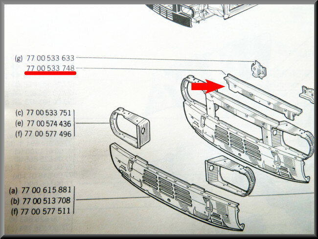 Balk voorfront bovenzijde  – Renault 12 – OEM 7700533748 – NOS