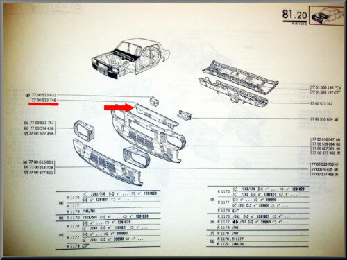 Balk voorfront bovenzijde  – Renault 12 – OEM 7700533748 – NOS
