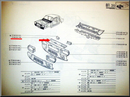 Balk voorfront bovenzijde  – Renault 12 – OEM 7700533748 – NOS