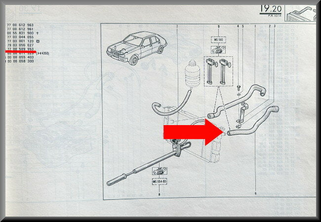 Water hose – Renault 14 – OEM 7700589953 – NOS