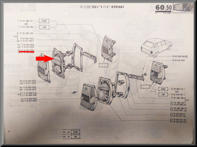 Achterlicht unit links  – Renault 6 – OEM 7701003186 – NOS