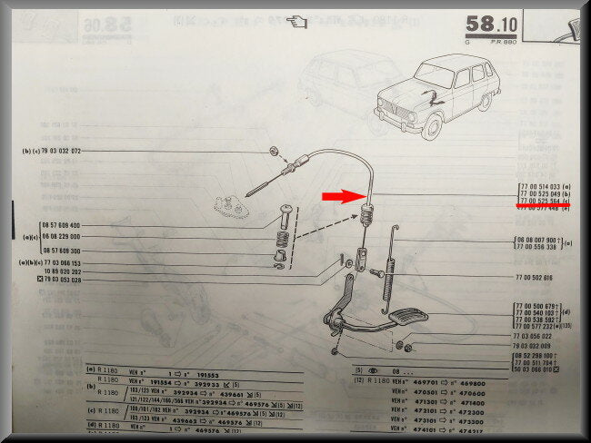 Câble d'accélérateur – Renault 6 – OEM 7700525564 – NOS