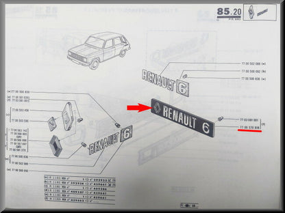Embleem (Metaal) – Renault 6 – OEM 7700570618 / 7700560618 – NOS