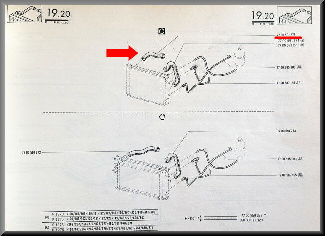 Waterslang  – Renault 20 - Renault 30 – OEM 7700591275 – NOS