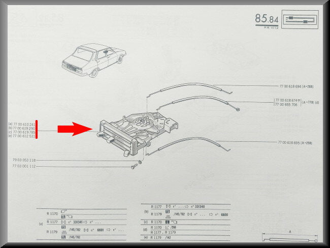 Bediening ventilatie en verwarming  – Renault 12 – OEM 7700619785 / 7700612531 – NOS