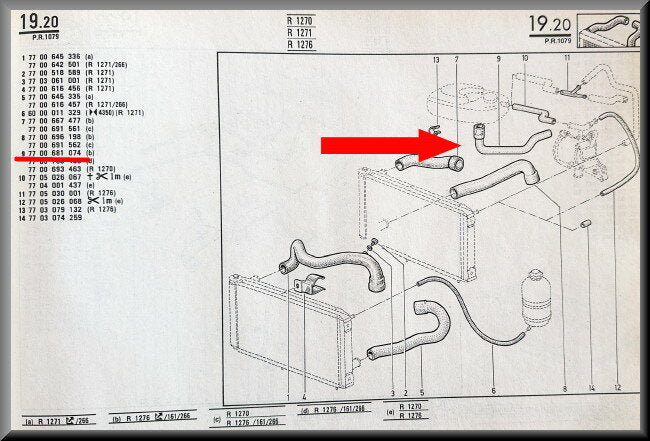 Waterslang  – Renault 20 - Renault 30 – OEM 7700681074 – NOS