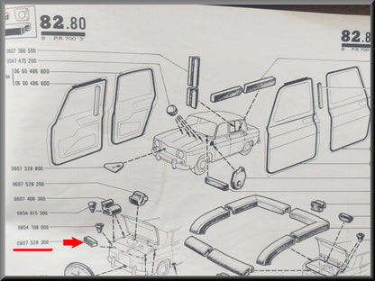 Achterklep rubber  – Renault 8 - Renault 10 – OEM 0607528300 – NOS