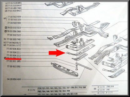 Bodembalk rechts  – Renault 12 – OEM 7700504213 – NOS