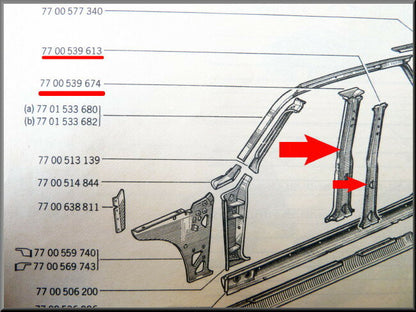 Montant B côté droit intérieur et extérieur – Renault 12 – OEM 7700539674 – NOS