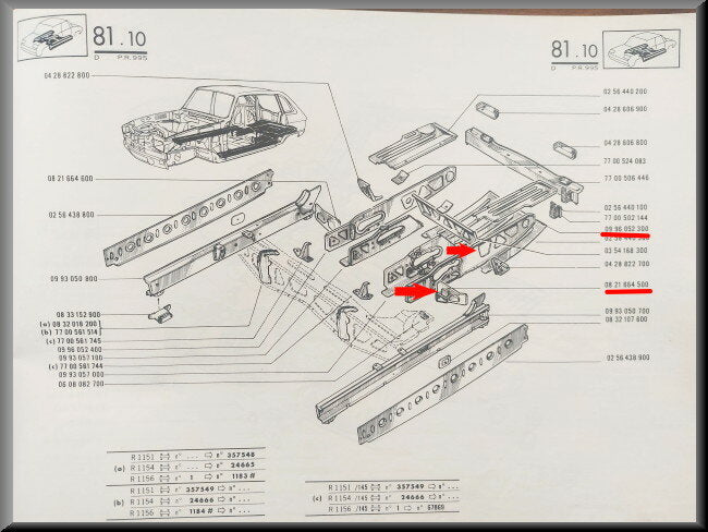 Chassis deel achteras links met dwarsbalk – Renault 16 – OEM 0996052300 / 0821664500