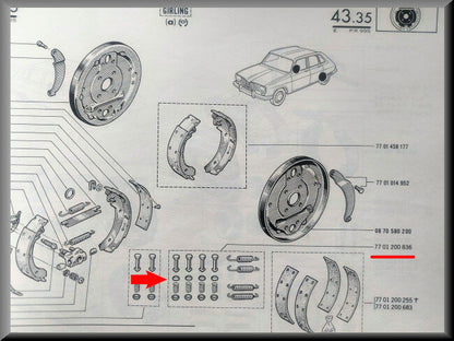 Kit de montage patins de frein arrière – Renault 16 – OEM 7701200836
