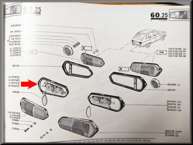 Feu arrière gauche (sans joint en caoutchouc) – Renault 16 – OEM 0855718700A