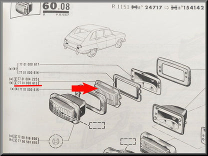 Verre feu de recul (blanc) – Renault 16 TS – OEM 7701000613