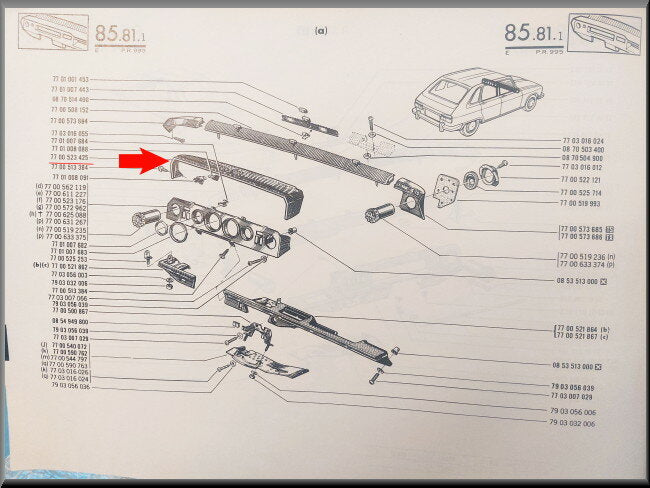 Dashboard instrumenten afdekplaat – Renault 16 – OEM 7700523425