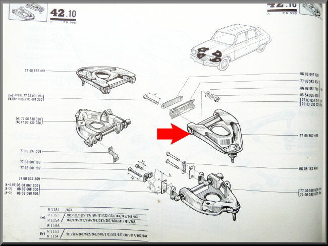 Triangle supérieur gauche avec rotule – Renault 16 – OEM 7700562490 – NOS