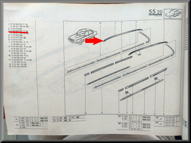 Moulure de toit droite – Renault 18 – OEM 7700649954 – NOS