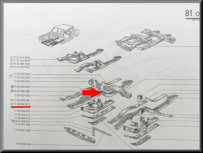 Part of right sill (reproduction) – Renault 12 – Renault 15 - Renault 17 - OEM 7700504221 / 7700563817