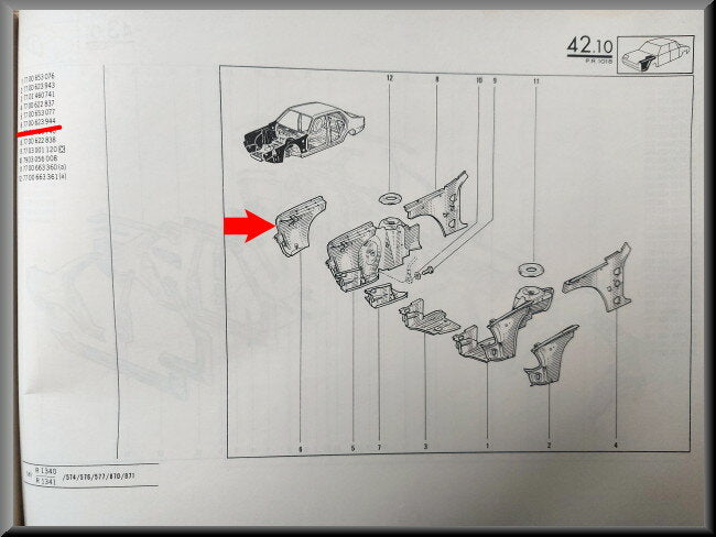 Pare-boue avant droit – Renault 18 – OEM 7700623944 – NOS