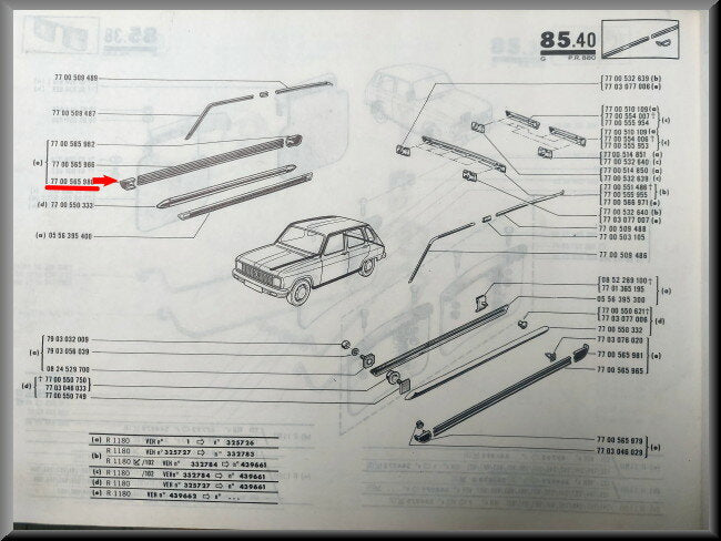End cap trim strip right front – Renault 6 – OEM 7700565980 – NOS