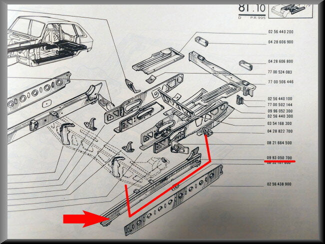Deel chassisbalk links – Renault 16 – OEM 0993050700