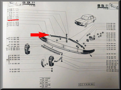 Bumpersteun voorzijde rechts  – Renault 12 – OEM 7700518365 – NOS