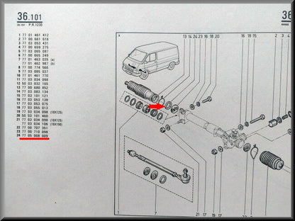 Jeu de joints en caoutchouc pour boîtier de direction – Renault Trafic – OEM 7705008009 – NOS