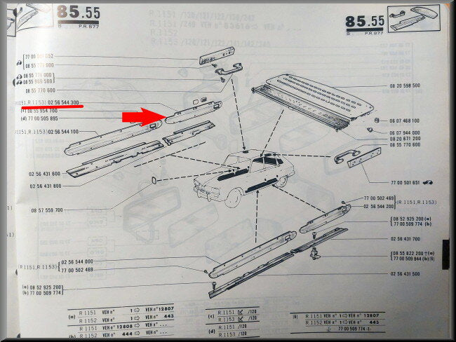 Moulure intérieure de portière arrière droite Inox – Renault 16 – OEM 0246544300