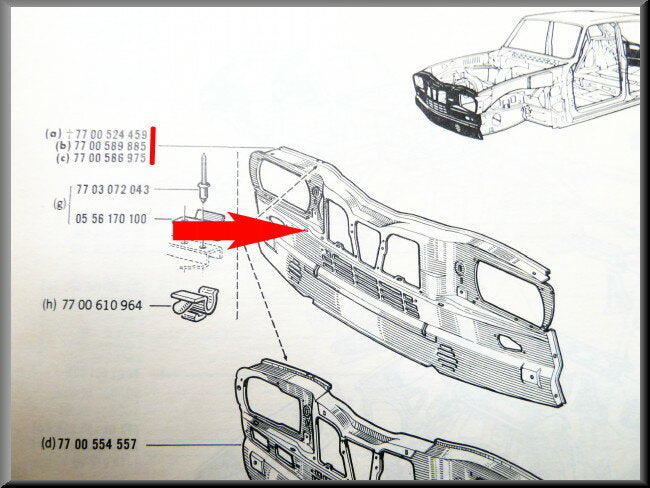 Façade avant – Renault 16 TL, TS – OEM 7700539966 / 7700525844 – Occasion
