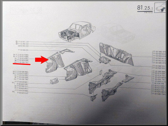 Binnenscherm voorzijde rechts  – Renault 12 – OEM 7700614691 (New Old Stock) – NOS