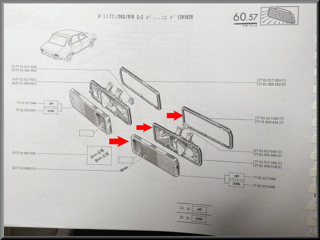 Right tail light with chrome trim (Seima) – Renault 12 – OEM 7701009017 – NOS