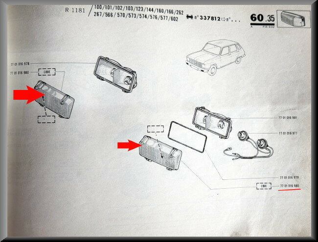 Knipperlicht glas (Cibie)  – Renault 6 – OEM 7701016980 – NOS